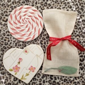 1990s Bath & Body Works Candle Plate Trivet Holders, Mesh Burlap Gift Sack